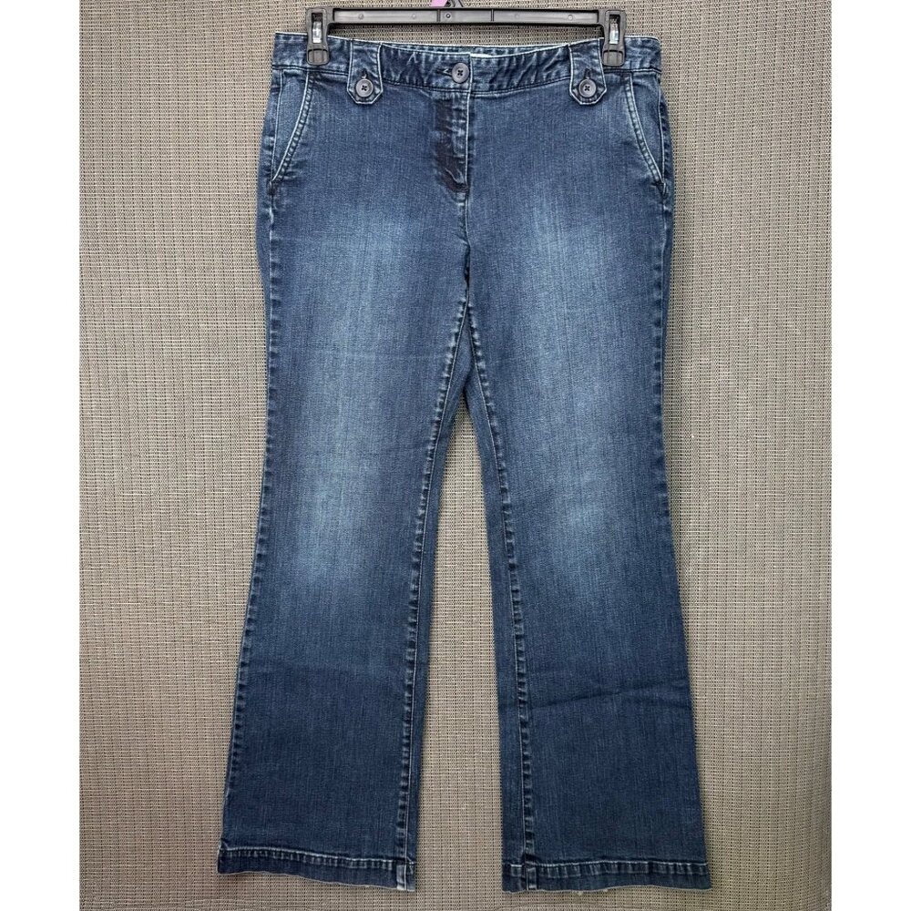 Ann Taylor Loft Womens Size 10 Blue Bootcut Denim Jeans Dark Wash Button Accents